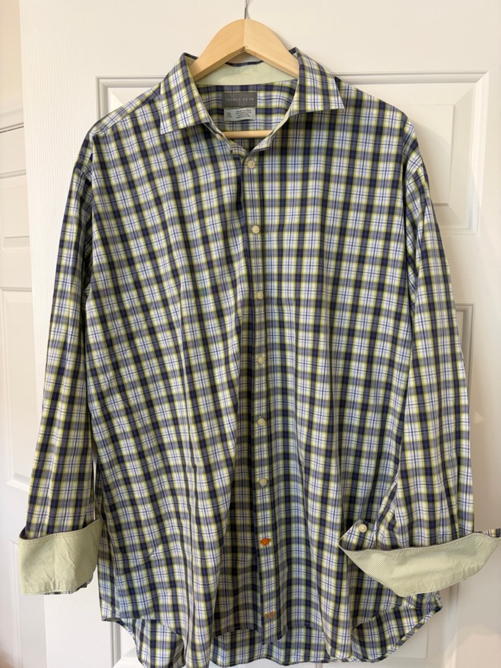 Thomas Dean Green and Blue Plaid Button-Down Shirt